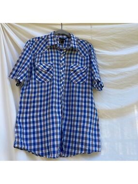 Holt Western Wear blue and white Western style button down shirt, size large